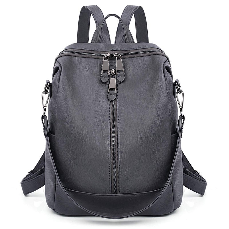 UTO Women Backpack Purse PU Washed Leather Convertible Ladies Rucksack Zipper Pockets Earphone Hole Shoulder Bag - Image 3